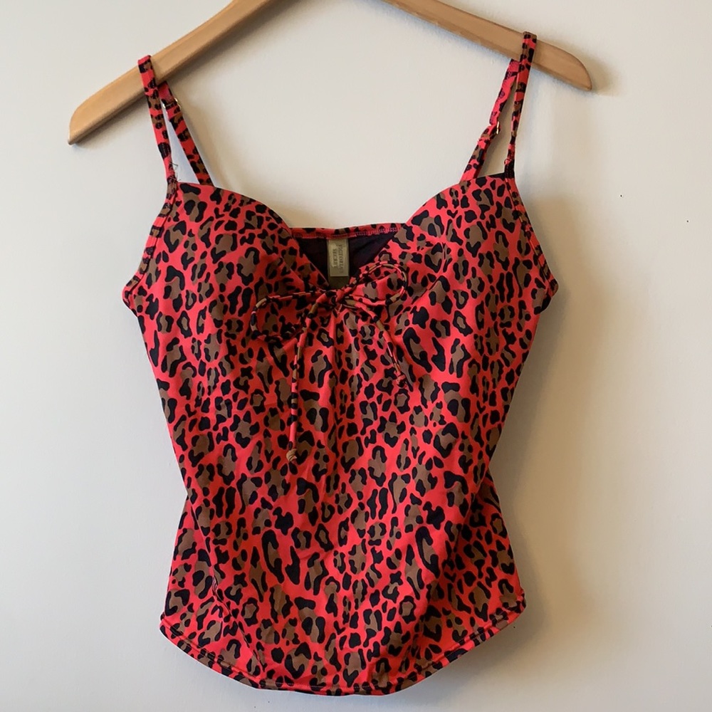 Victorias Secret Red Black Leopard Print Tankini Swim Top Womens Size 36B